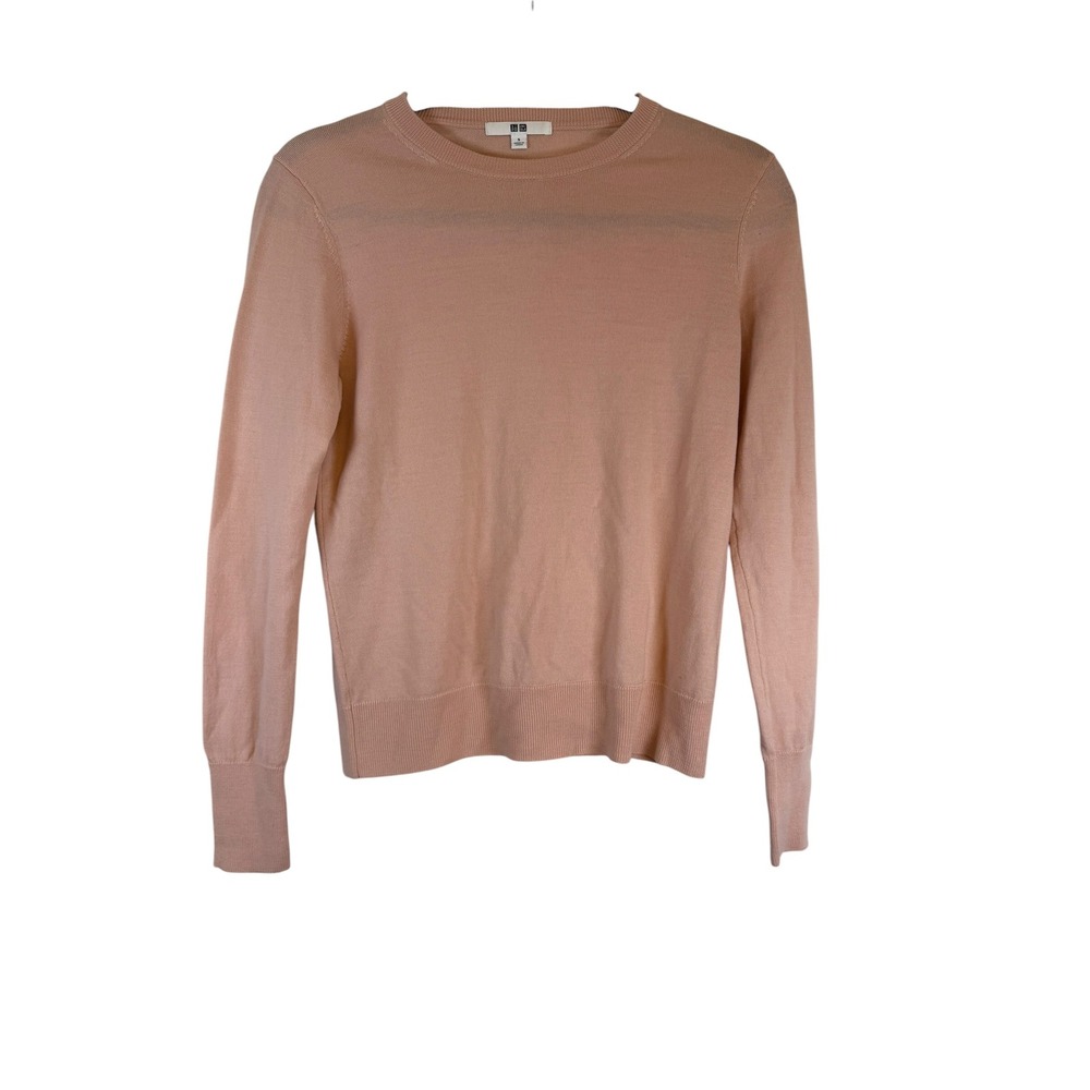 Uniqlo Womens Peach Pink Crew Neck Long Sleeve Knit Sweater Size S